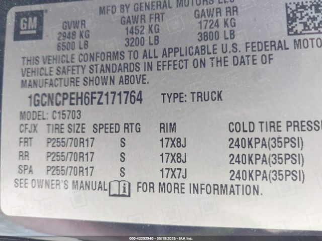 1GCNCPEH6FZ171764 Chevrolet Silverado 1500 Wt