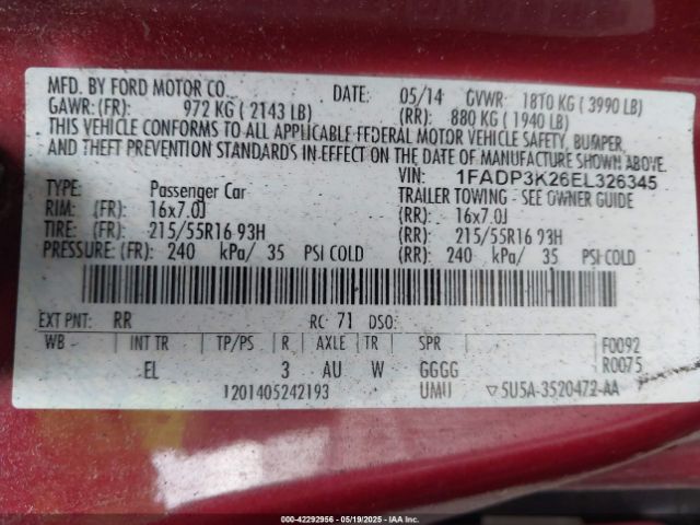 1FADP3K26EL326345 Ford FOCUS SE