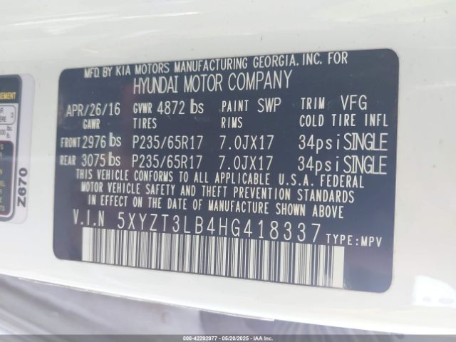 5XYZT3LB4HG418337 Hyundai Santa Fe Sport 2.4l