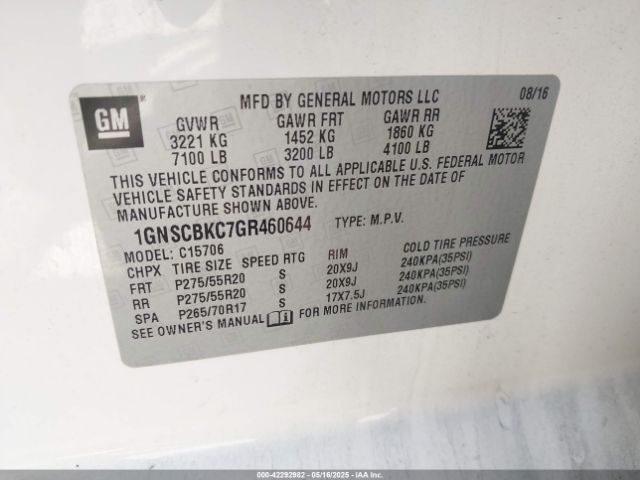 1GNSCBKC7GR460644 Chevrolet Tahoe Lt