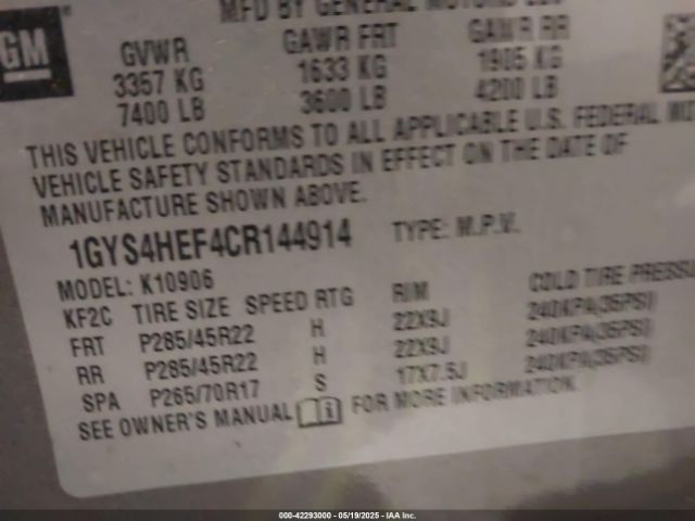 2012 CADILLAC ESCALADE ESV 1GYS4HEF4CR144914 Photo 8