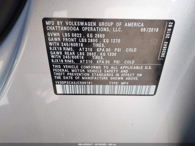 1V2DP2CA3JC599181 Volkswagen 2.0 tsi