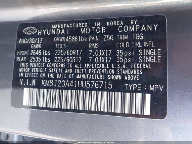 KM8J23A41HU576715 Hyundai TUCSON SE