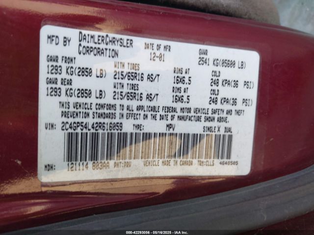 2002 CHRYSLER TOWN & COUNTRY 2C4GP54L42R616059 Photo 8