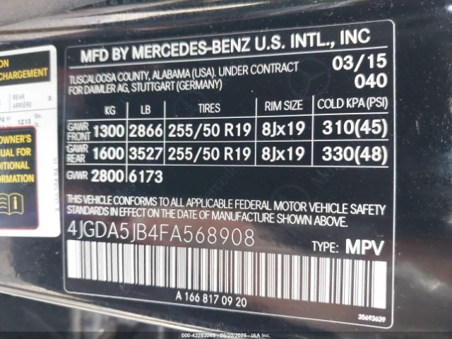 4JGDA5JB4FA568908 Mercedes-Benz ML 350
