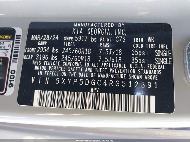 5XYP5DGC4RG512391 KIA gdi lambda-ii