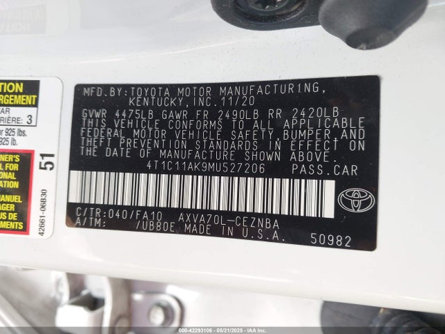 4T1C11AK9MU527206 Toyota a25a-fks