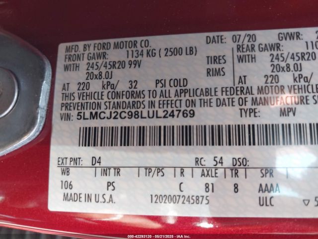2020 LINCOLN CORSAIR 5LMCJ2C98LUL24769 Photo 8
