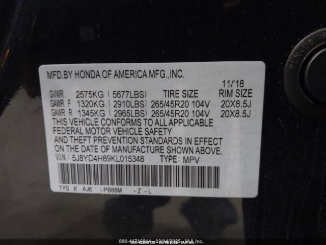 2019 ACURA MDX 5J8YD4H89KL015348 Photo 8