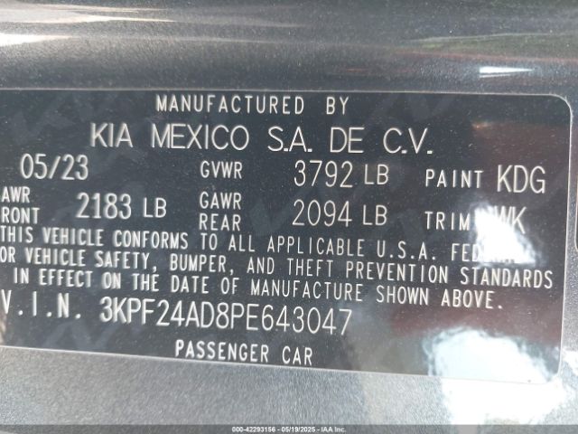 3KPF24AD8PE643047 KIA Forte Lxs