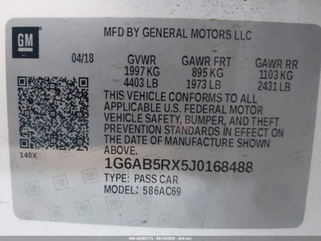 1G6AB5RX5J0168488 Cadillac ltg - sidi, alum dohc, vvt, dcvcp turbo, e0-e100, alum