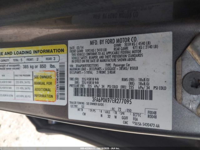 3FA6P0K97ER277095 Ford Fusion Titanium