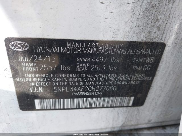 2016 HYUNDAI SONATA 5NPE34AF2GH277060 Photo 8