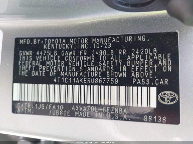 4T1C11AK8RU867759 Toyota CAMRY LE