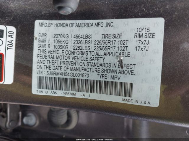 5J6RM4H54GL001870 Honda CR-V EX