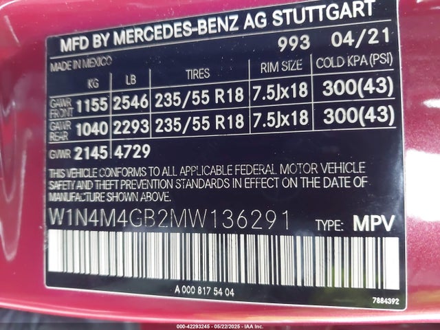 W1N4M4GB2MW136291 Mercedes-Benz GLB 250