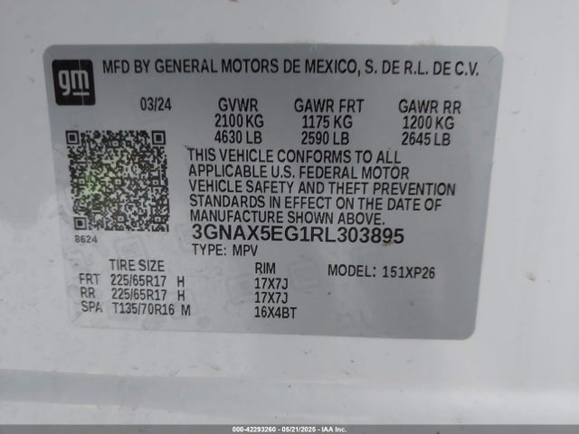 3GNAX5EG1RL303895 Chevrolet Equinox Awd 1fl