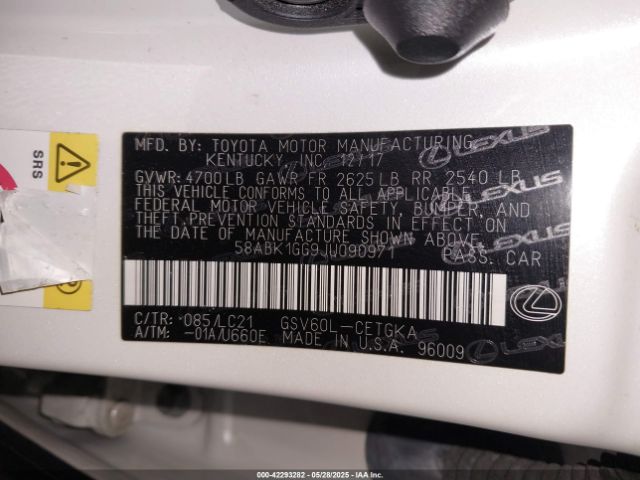 58ABK1GG9JU090971 Lexus ES 350