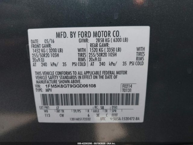 2016 FORD EXPLORER 1FM5K8GT9GGD06108 Photo 8