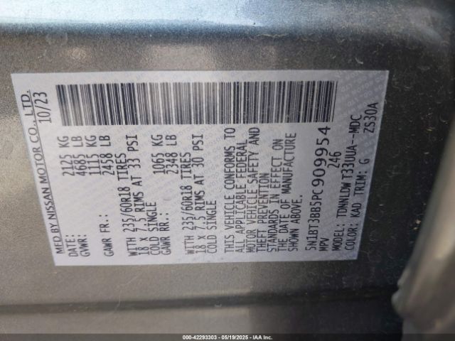 5N1BT3BB5PC909954 Nissan Rogue Sv Intelligent Awd