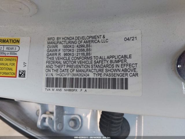 1HGCV1F13MA062434 Honda ACCORD LX
