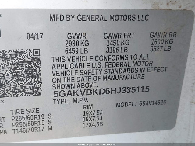5GAKVBKD6HJ335115 Buick Enclave Leather