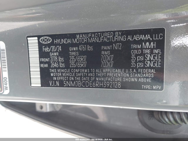Hyundai TUCSON SEL 2024 5NMJBCDE6RH392128 Image 9