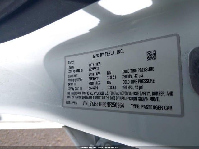 2022 TESLA MODEL 3 5YJ3E1EB6NF250964 Photo 8