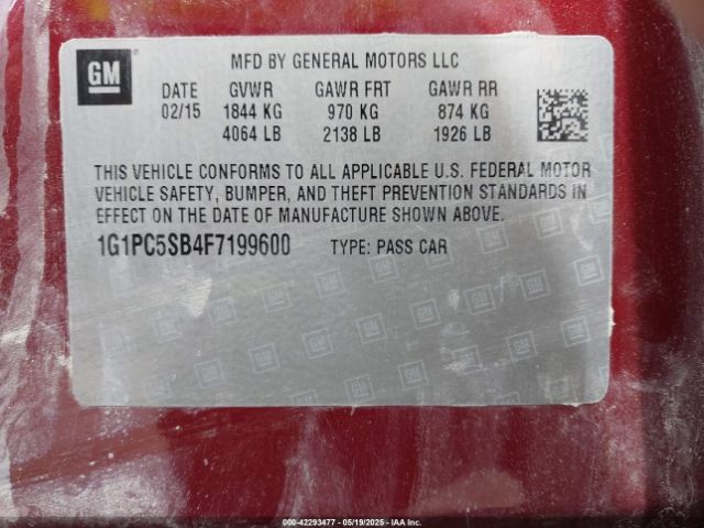 1G1PC5SB4F7199600 Chevrolet Cruze 1lt Auto