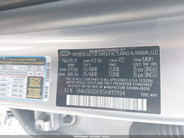 5NMJB3DE8SH492964 Hyundai TUCSON SEL
