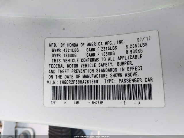 1HGCR2F59HA261569 Honda Accord Sport