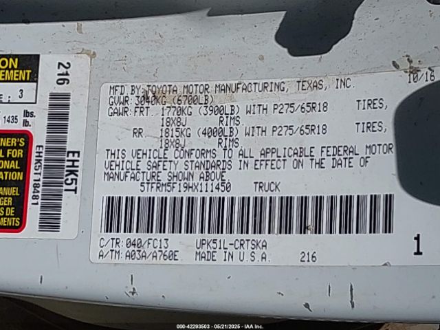 5TFRM5F19HX111450 Toyota Tundra Sr5 4.6l V8