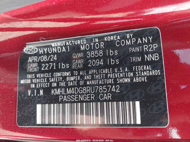 KMHLM4DG8RU785742 Hyundai ELANTRA SEL