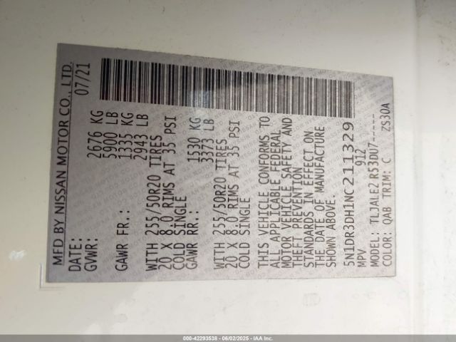 5N1DR3DH1NC211329 Nissan 2022