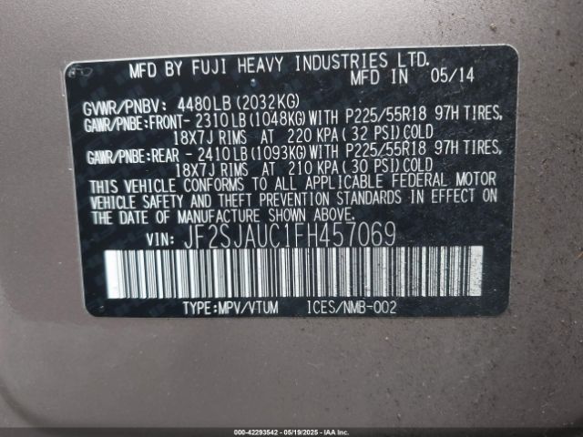 JF2SJAUC1FH457069 Subaru Forester 2.5i Touring