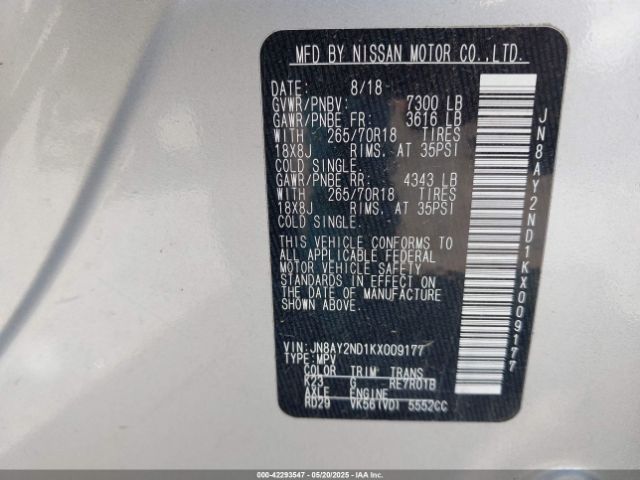 JN8AY2ND1KX009177 Nissan 2019