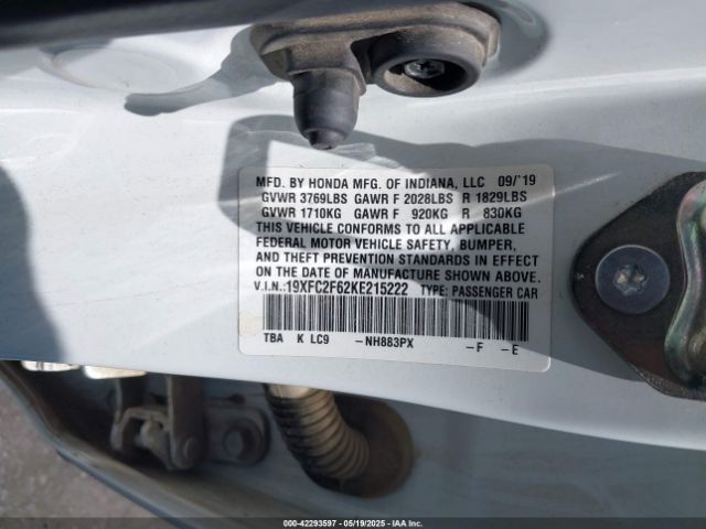 2019 HONDA CIVIC 19XFC2F62KE215222 Photo 8