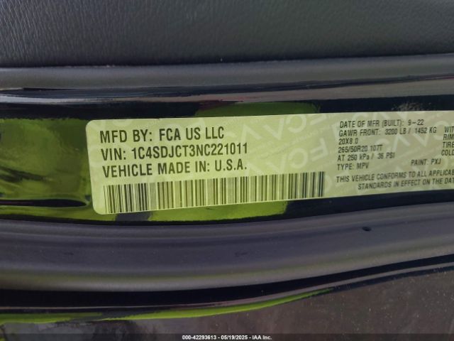1C4SDJCT3NC221011 Dodge Durango R/t Awd