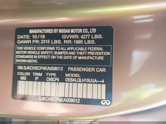 SJKCH5CP4KA008012 Infiniti Qx30 Luxe