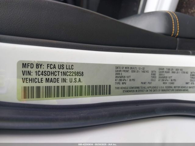 1C4SDHCT1NC229858 Dodge Durango Orange Sport Rwd