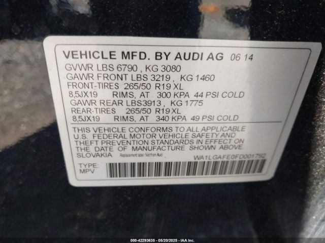 WA1LGAFE0FD001792 Audi Q7 3.0t Premium