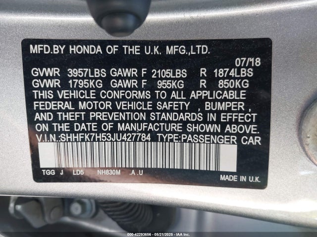 SHHFK7H53JU427784 Honda l15ba