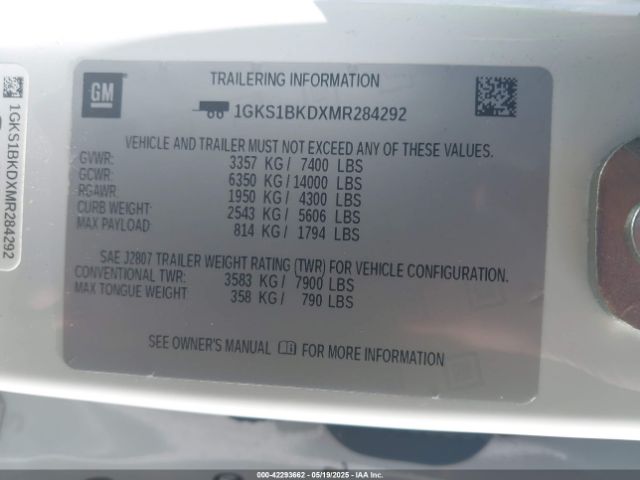 2021 GMC YUKON 1GKS1BKDXMR284292 Photo 8