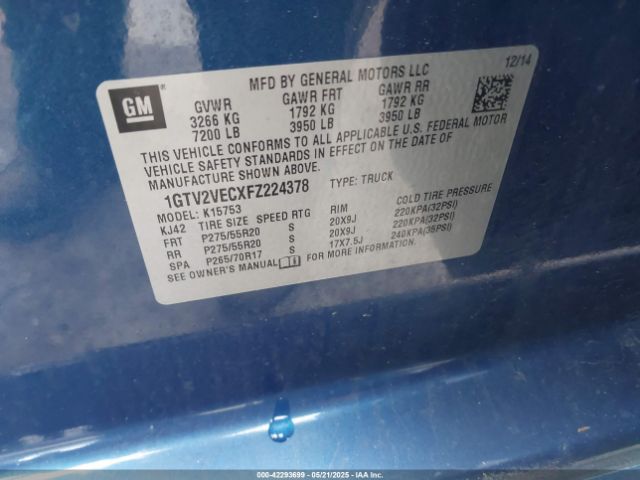 1GTV2VECXFZ224378 GMC Sierra 1500 Slt