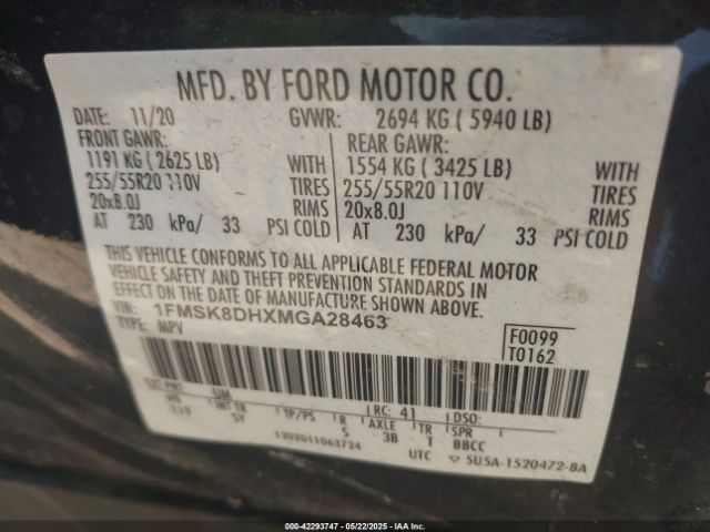 2021 FORD EXPLORER 1FMSK8DHXMGA28463 Photo 8