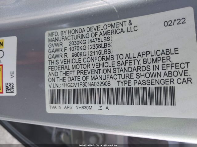 1HGCV1F30NA032908 Honda Accord Sport