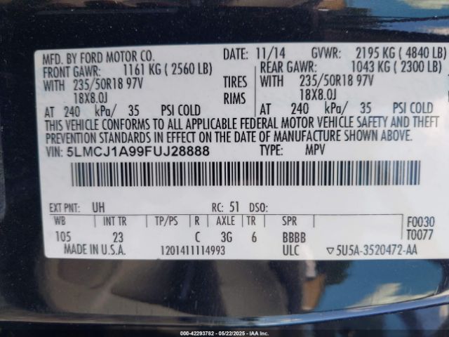 2015 LINCOLN MKC 5LMCJ1A99FUJ28888 Photo 8