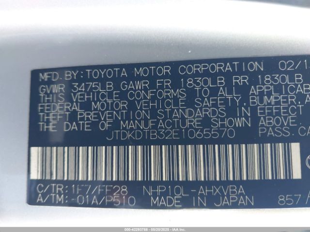 JTDKDTB32E1065570 Toyota Prius C Two