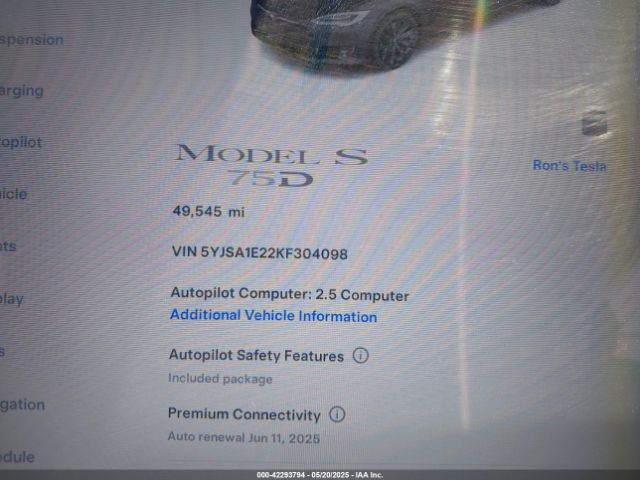 2019 TESLA MODEL S 5YJSA1E22KF304098 Photo 6