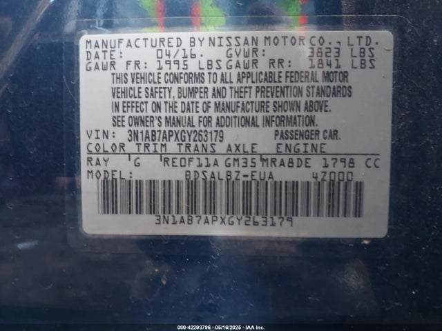 3N1AB7APXGY263179 Nissan SENTRA S